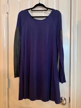 AIKO Purple Tunic Dress Medium Lamb Leather Sleeve Colorblock Long Sleeve